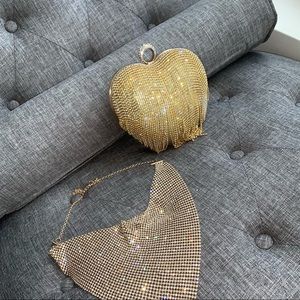 Rhinestone clutch with rhinestone mask prom